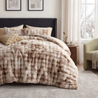 🐰 Faux Rabbit Fur Bubble Comforter Set 3pcs, Soft Jacquard Embroidery All Season Bedding