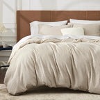🧺 Waffle Weave Cotton Duvet Cover Set 3pcs, Wrinkle Resistant All Season Bedding