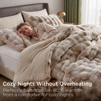 🐰 Faux Rabbit Fur Bubble Comforter Set 3pcs, Soft Jacquard Embroidery All Season Bedding