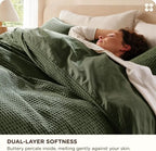 🧺 Waffle Weave Cotton Duvet Cover Set 3pcs, Wrinkle Resistant All Season Bedding